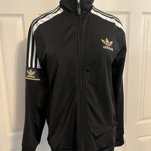 Adidas black white and gold detail track jacket youth L - Picture 2 of 5